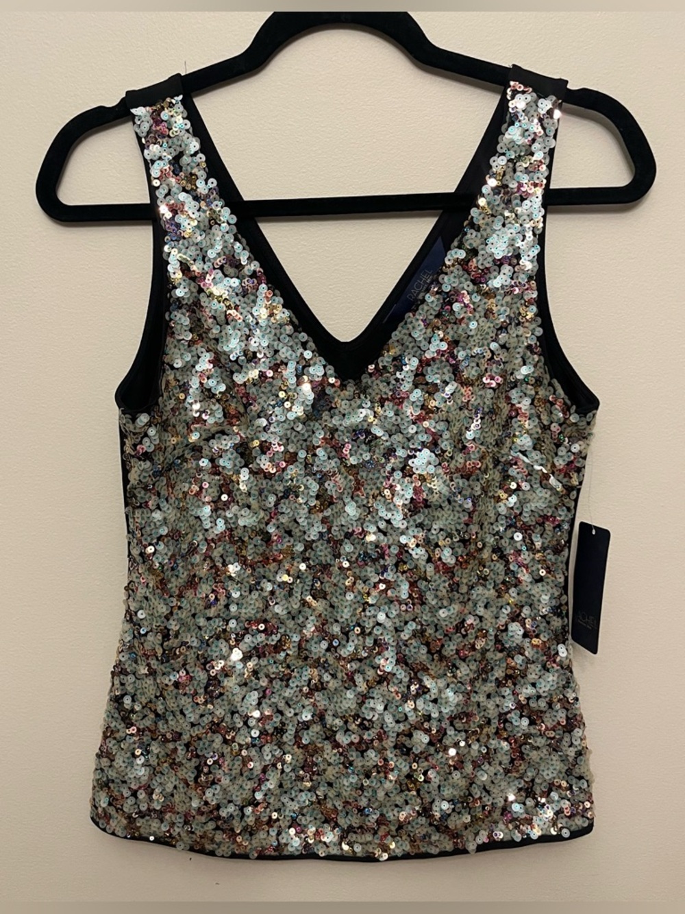 NWT RACHEL Rachel Roy Bona Sequin Double V-Neck Tank Top Women's Size Medium